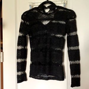 Sexy black lace long sleeve top S
